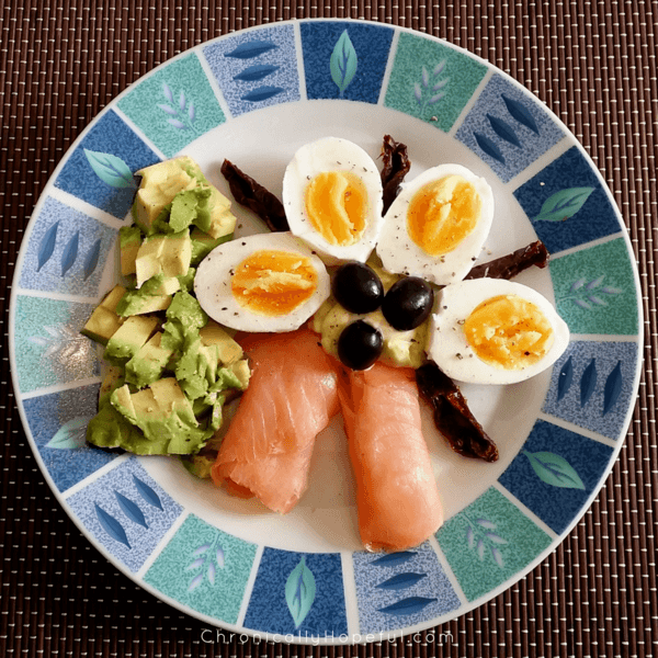 Eggs, Salmon, Avocado, Olives