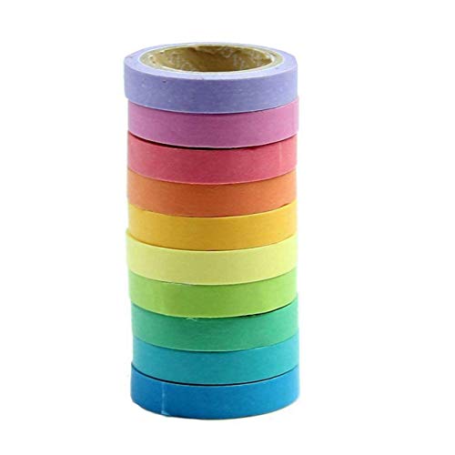 Qpower Decorative Washi Rainbow Sticky Paper Masking Adhesive Tape Scrapbooking DIY -10 rolls