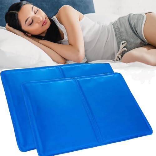 CUQOO Cooling Gel Pillow Pad - Cooling Gel Mat for Pillow for Heat Absorption and Dissipation - Cool Pillow for Night Sweats & Enhanced Sleep Quality - Gel Pillow Cooling Pad - Blue (2pck) 34x23cm