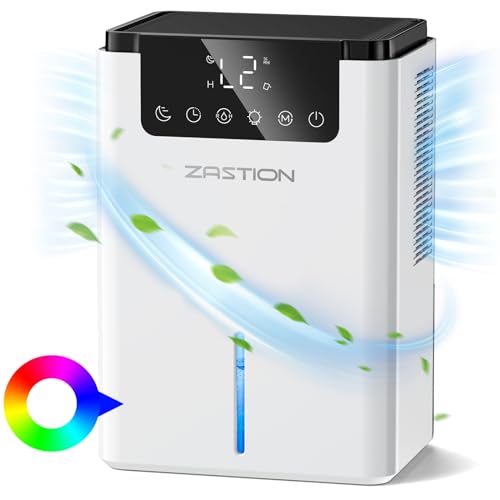 Dehumidifiers for Home, ZASTION 2200ml Dehumidifiers for Drying Clothes, Auto Off&Coloured LED Light, Portable and Ultra Quiet,Mini Dehumidifier for Bedroom Damp Basement Kitchen Garage Wardrobe