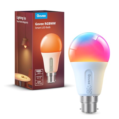 Govee Smart A19 LED Light Bulbs, 1000lm RGBWW Dimmable, Wi-Fi Colour Changing LED Bulbs, Works with Alexa & Google Assistant No Hub Required, 75W Equivalent Smart Bulbs 1 Pack