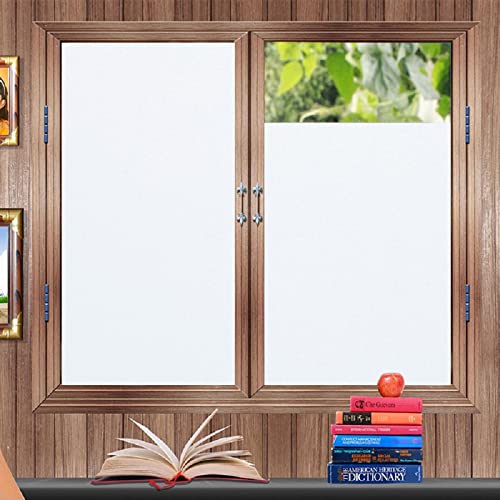 Zindoo Frosted Window Film Privacy Window Stickers Frosted Glass Film Bathroom Window Covering Anti-UV Films Self-Adhesive Vinyl Window Clings 44.5CMX200CM White