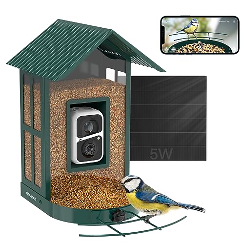SOLIOM® BF08- Smart Bird Feeder Camera with AI Identify Bird Species, Wild Bird Watching Cam, Live View, Instant Notifications, 5W Solar Panel -Metal Case