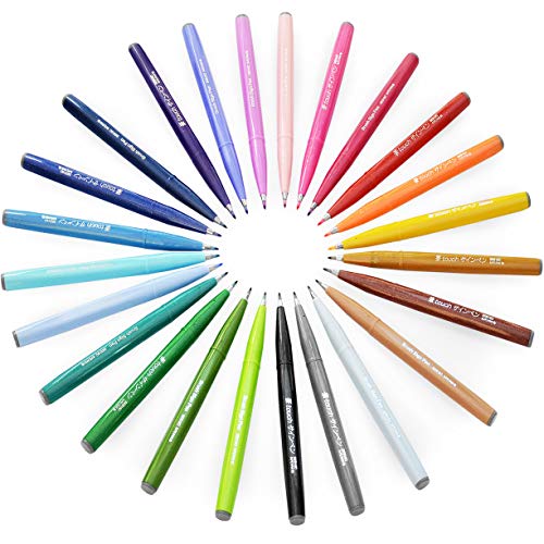 Pentel Brush Sign Pen SES15C - Brush Nib - Fibre Tip - Full Range Set - 24 Pens