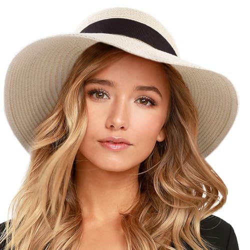 FURTALK Womens Beach Sun Straw Floppy UPF50 Travel Foldable Brim Summer UV Hat