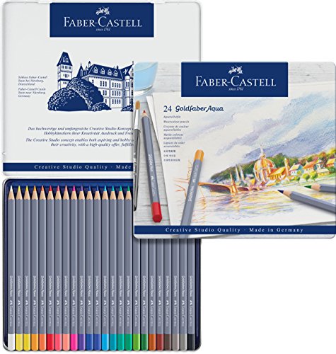 Faber-Castell Creative Studio Goldfaber Aqua Watercolour Pencil, Multicoloured, Tin Of 24, For Art, Craft, Drawing, Sketching, Home, School, University, Colouring