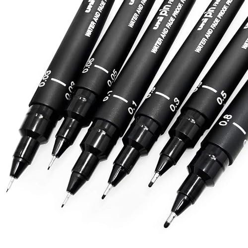 Uni Pin - Set of 6 drawing pens - black ink - fine point 0.03-0.8 mm