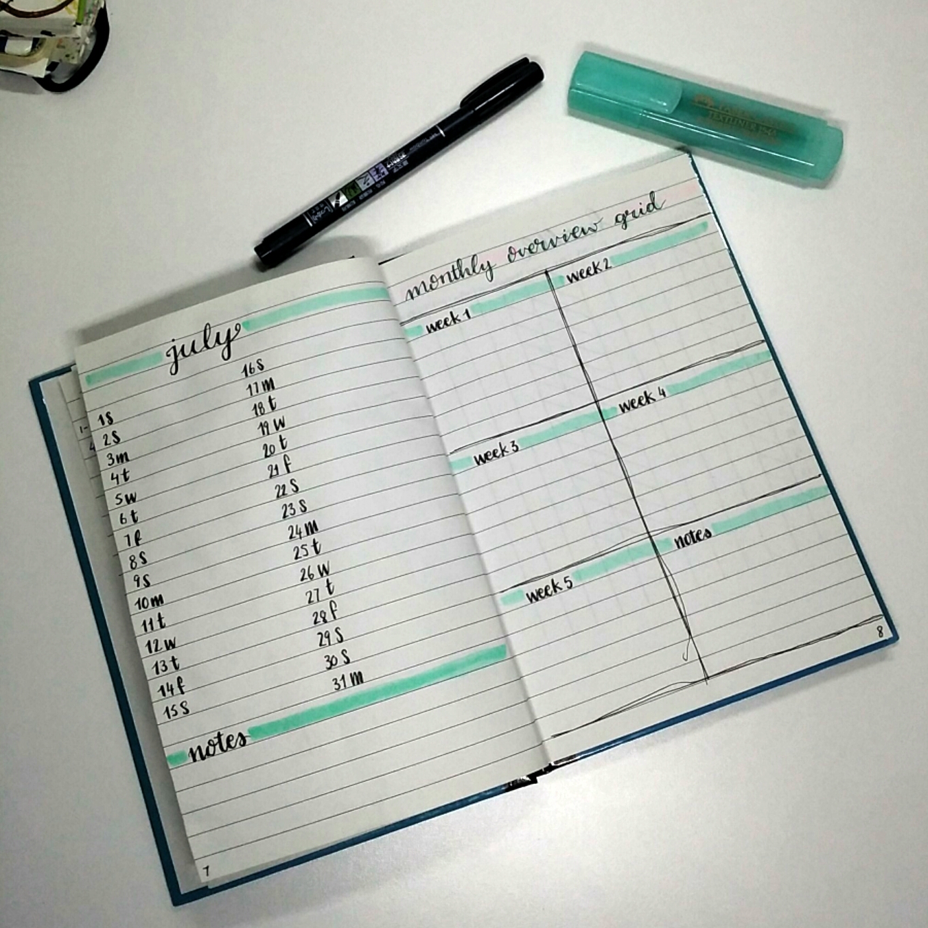 Bullet Journal Monthly Overview Spread