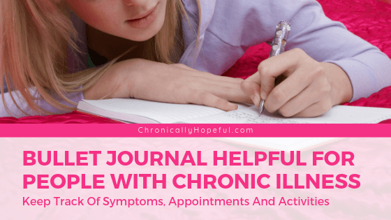 A girl lying on her bed, writing in her jouornal. TItle reads: bullet journal helpful for people with chronic illness
