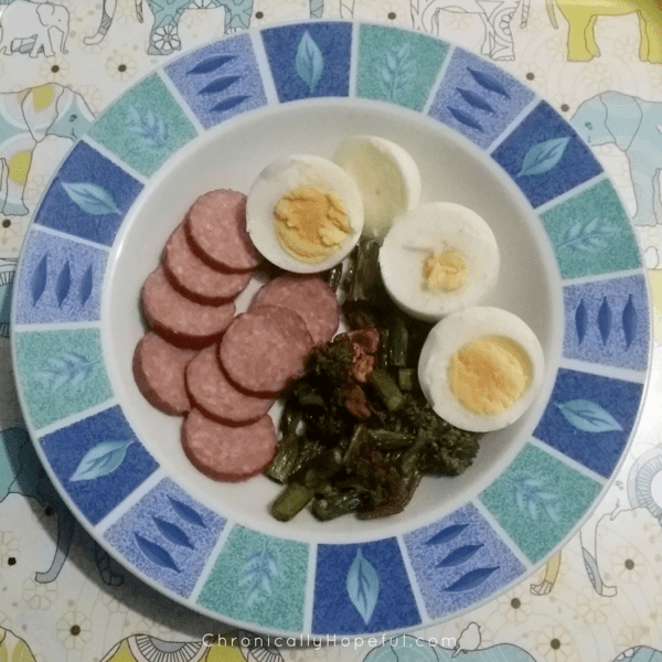 Eggs, Spinach, Bratwurst