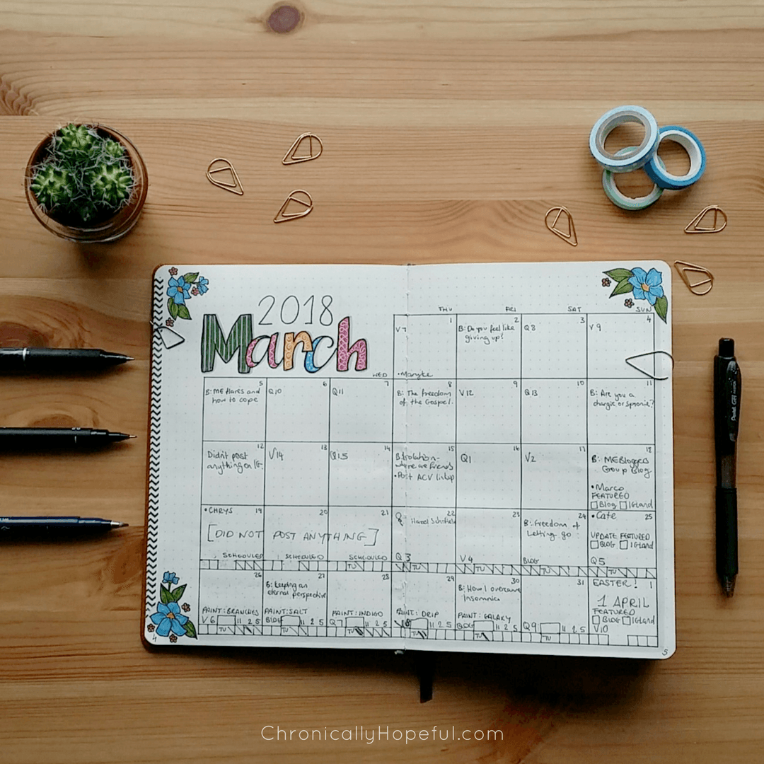 Bullet Journal, March monthly spread