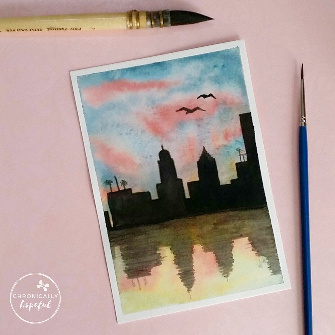 The 100 Day Project, Watercolour Sunset, Cityscape