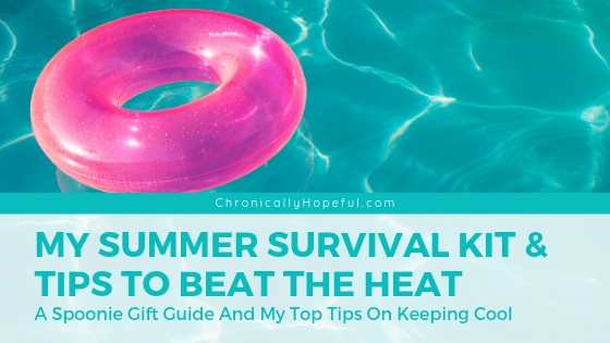 A pink donut tube floating in a swimming pool. Title reads, Summer survival kit and Tips to beat the heat.