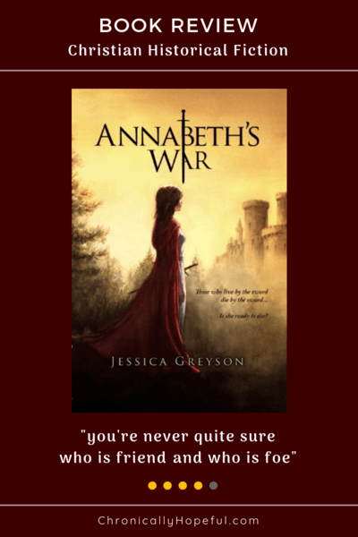 Book cover features a girl in a dress, holding a sword, standing outside a castle with the title Annabeth's War above