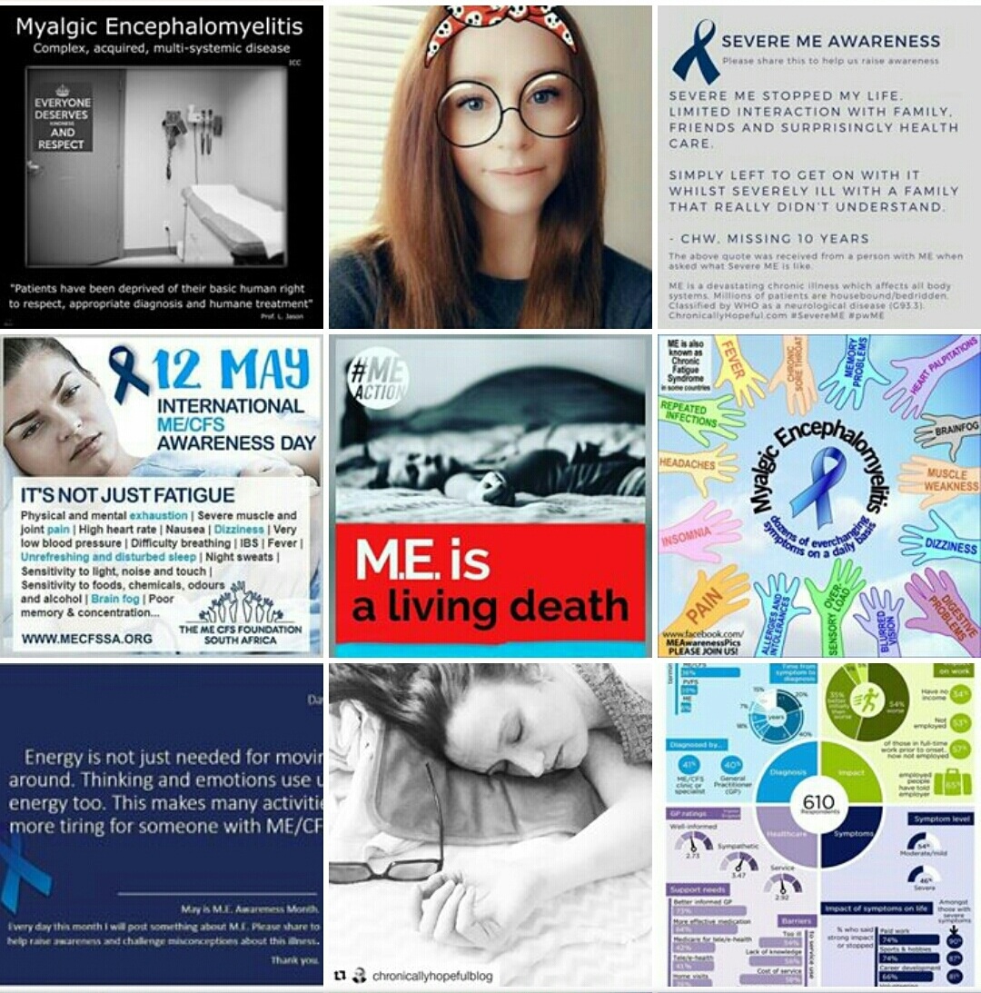 Collage of ME Awareness Pictures, Chronically Hopeful