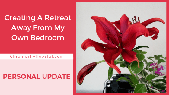 A beautiful red Lily. Title reads: Creating a retreat away from my own bedroom, personal update.