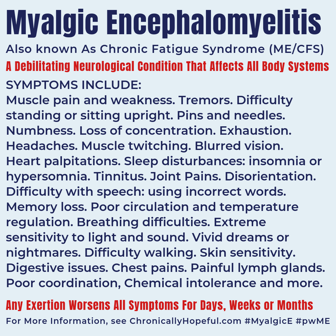 A list of symptoms of Myalgic Encephalomyelitis