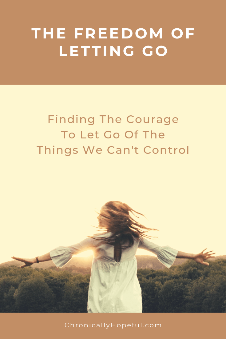 A woman dancing in a field at sunset. TItle reads: the freedom of letting go. Finding the courage to let go of the things we can't control.