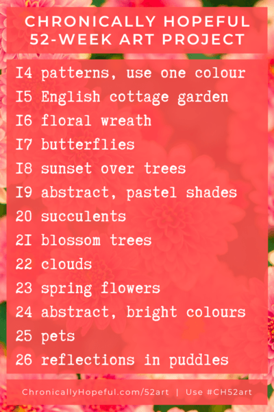 List of prompts for Spring, Chroincally Hopeful 52-Week Art Project