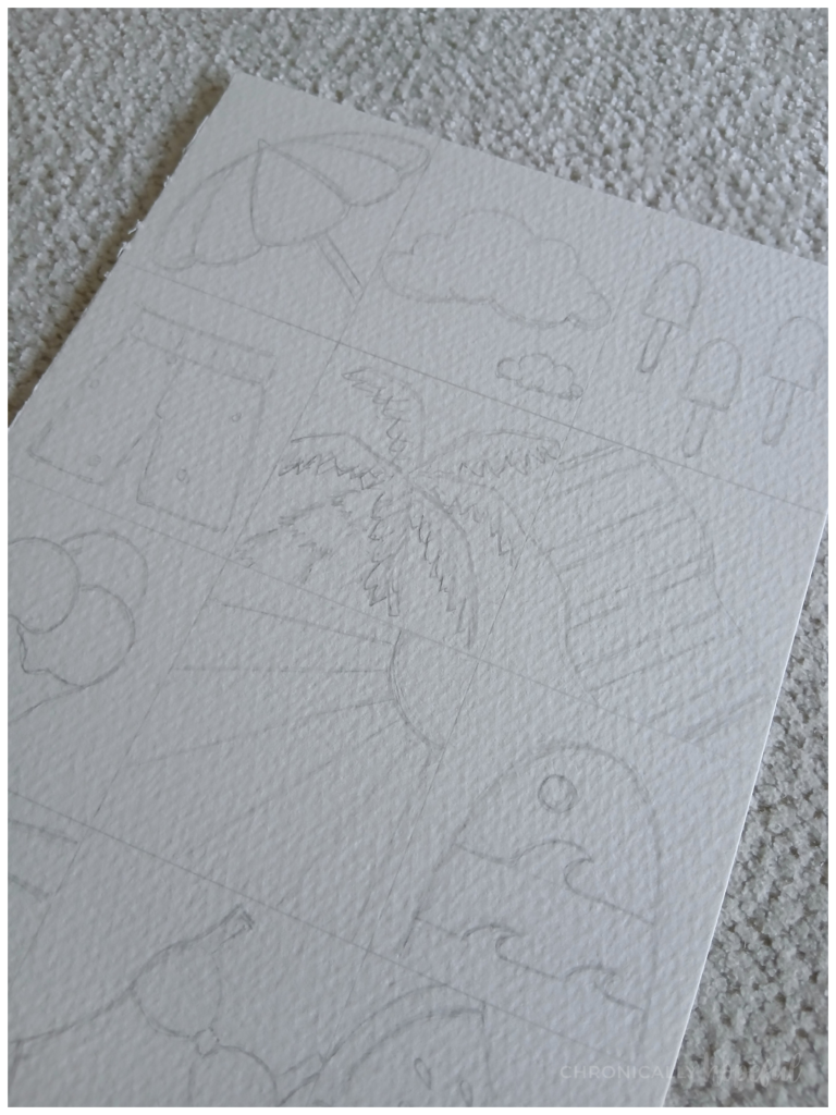 Seaside doodles on watercolour paper