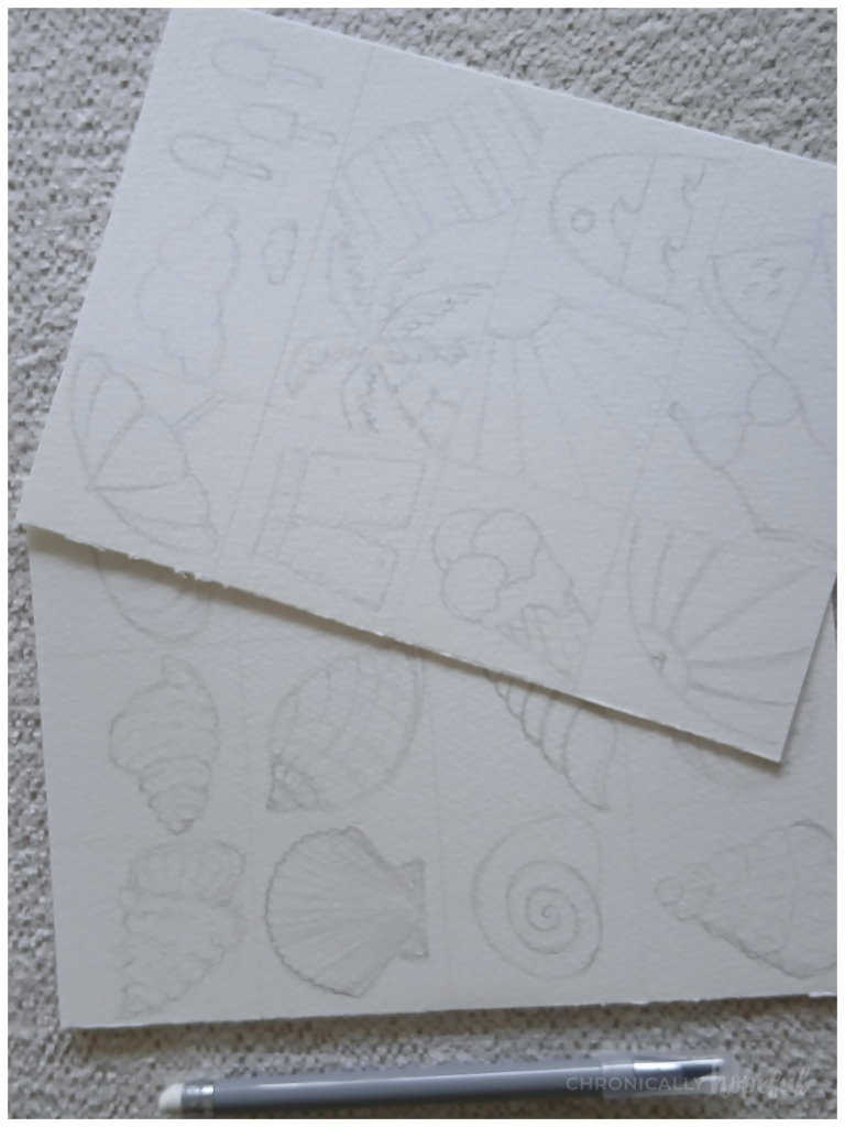 Seaside doodles on watercolour paper