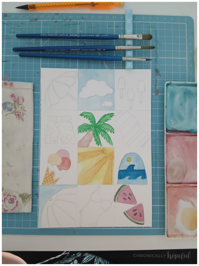 Seaside gouache painting