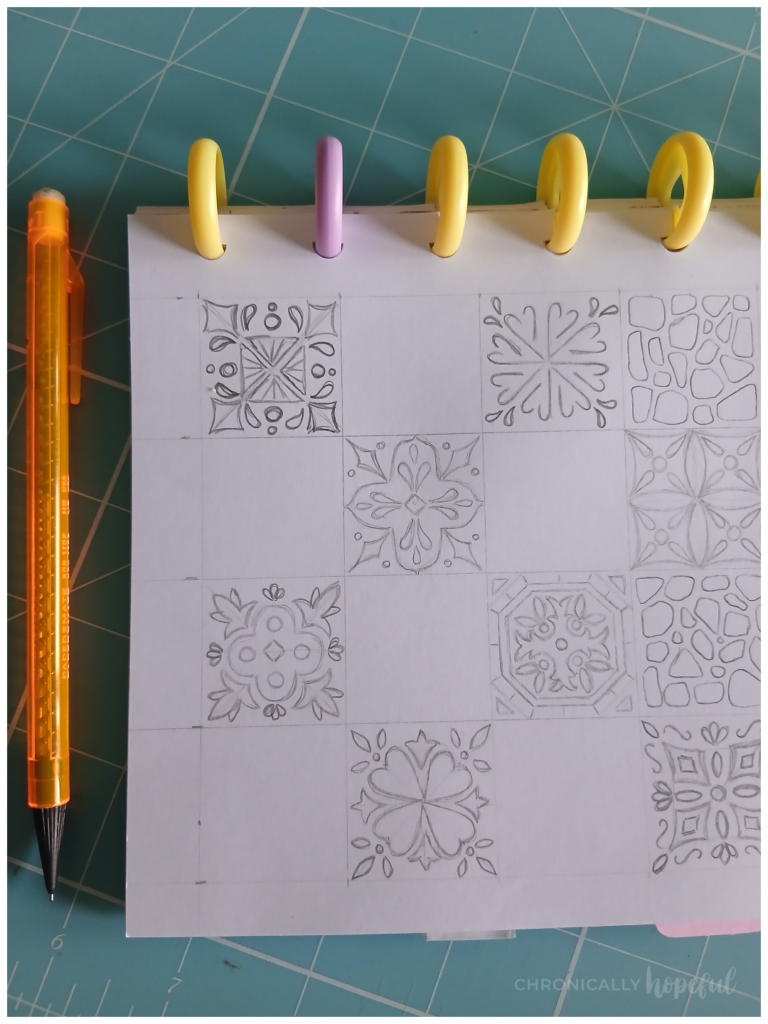 pencil drawings of intricate mosaic tiles