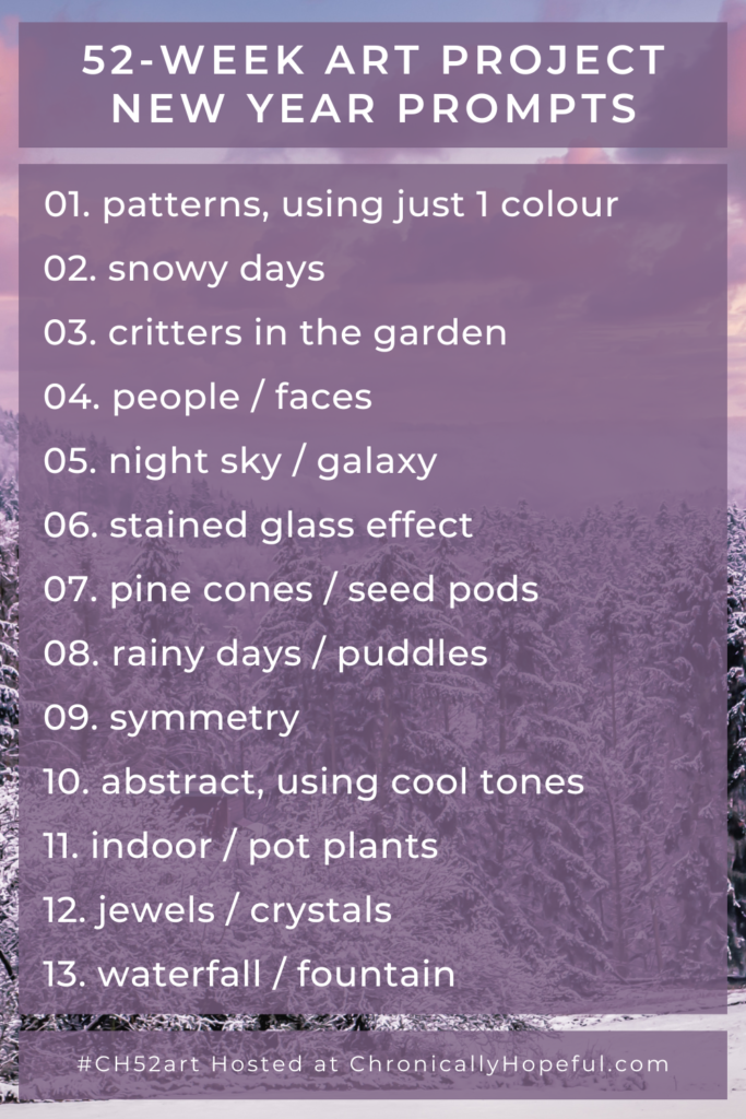 Chronically Hopeful 52 Week Art Project, Winter 2019 CH52art Jan Feb Mar Prompts