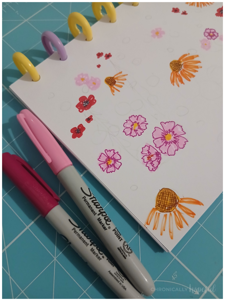 Summer blooms drawn with markers