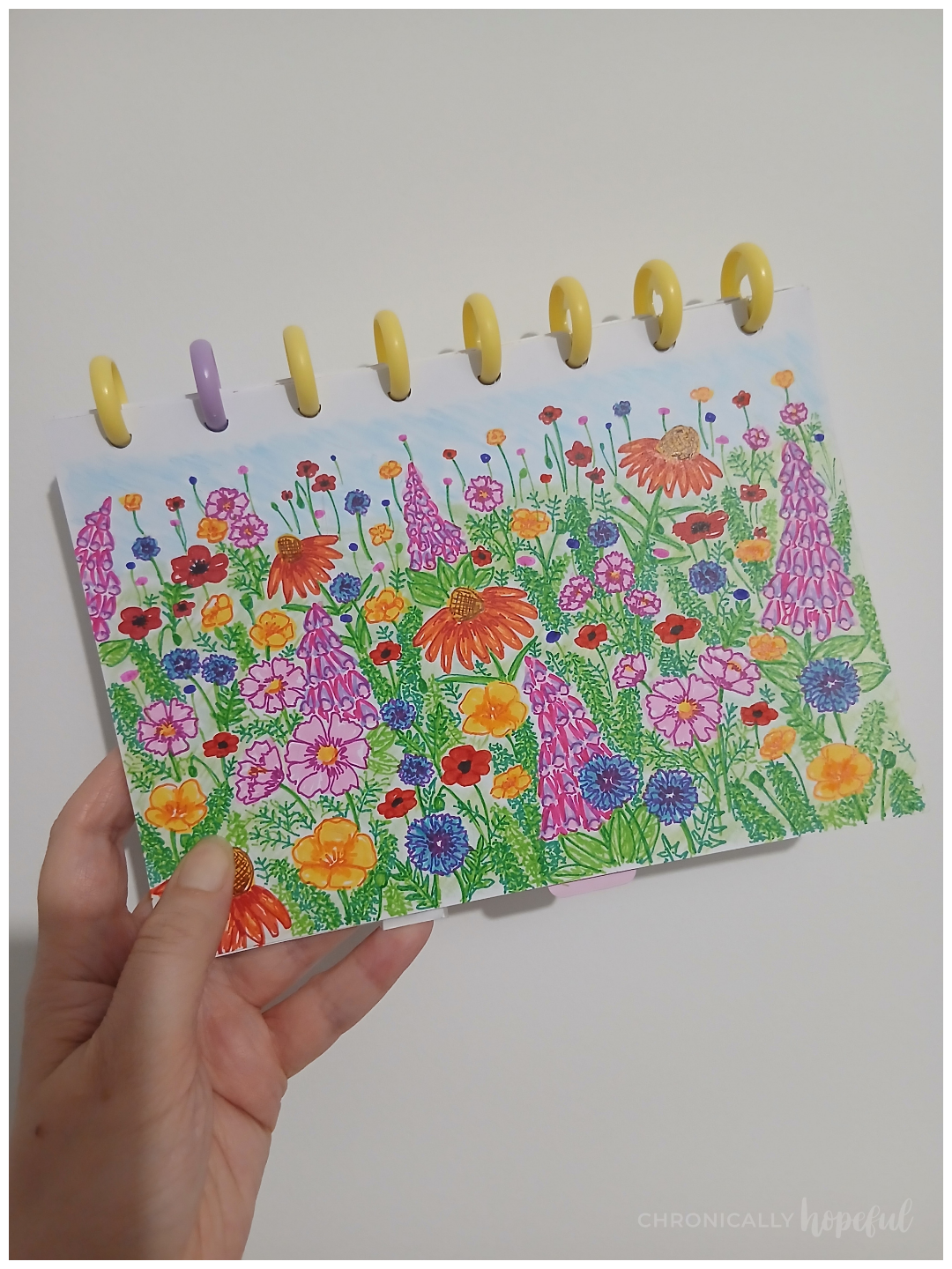 Summer blooms drawn with markers
