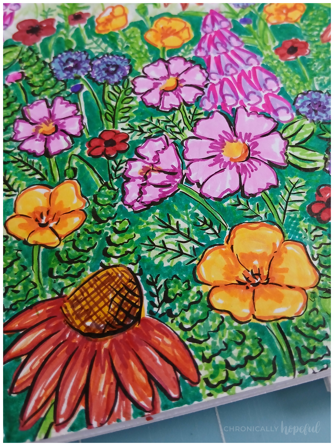 Adding black outlines to drawn flowers