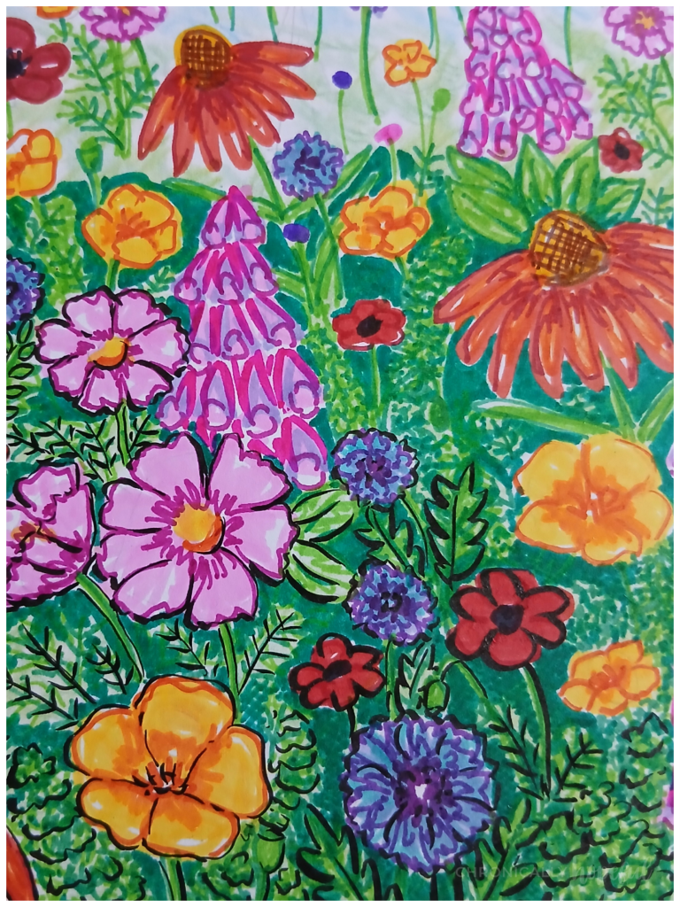 Adding black outlines to drawn flowers