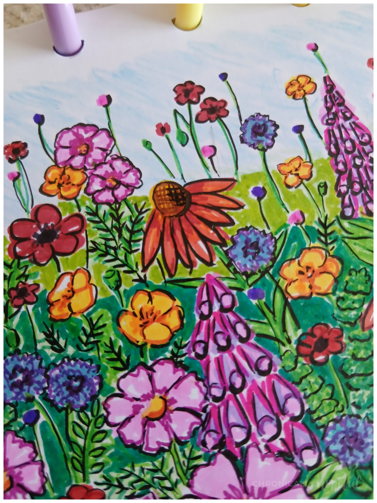 Adding black outlines to drawn flowers