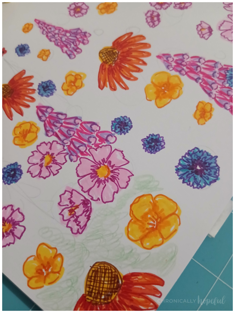 Summer blooms drawn with markers