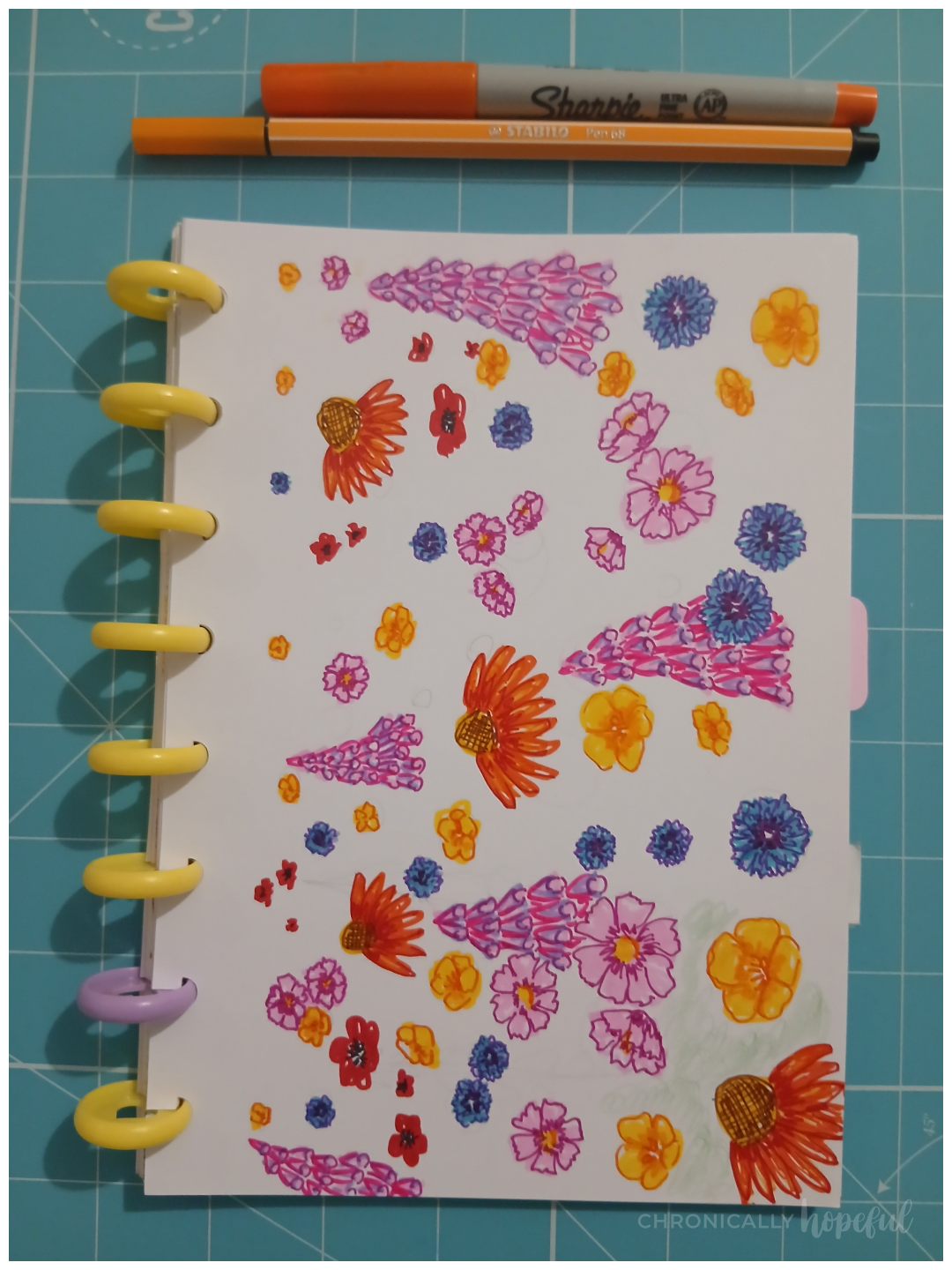 Summer blooms drawn with markers