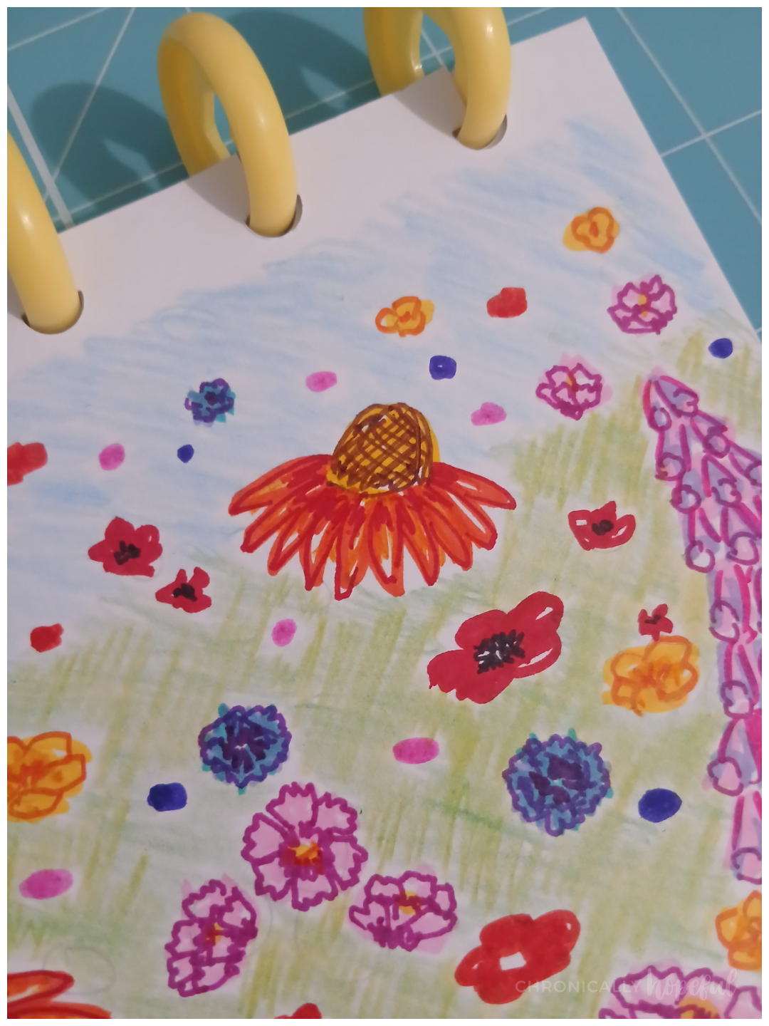 Summer blooms drawn with markers