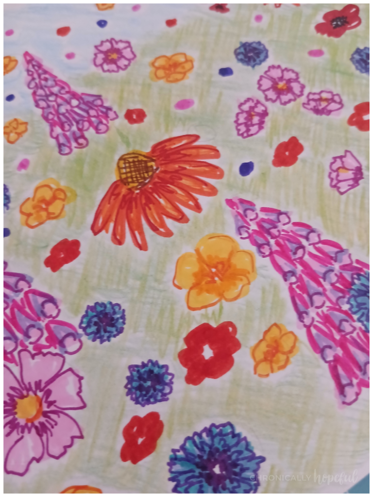 Summer blooms drawn with markers
