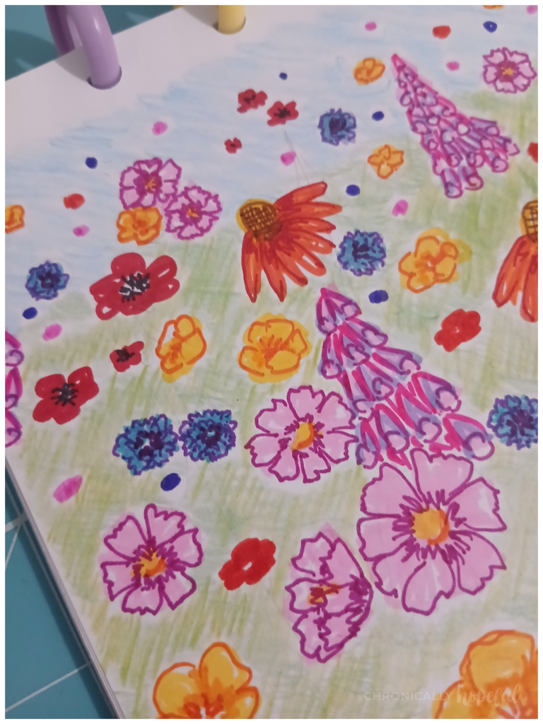 Summer blooms drawn with markers