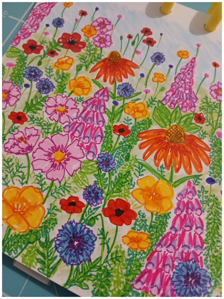 Summer blooms drawn with markers