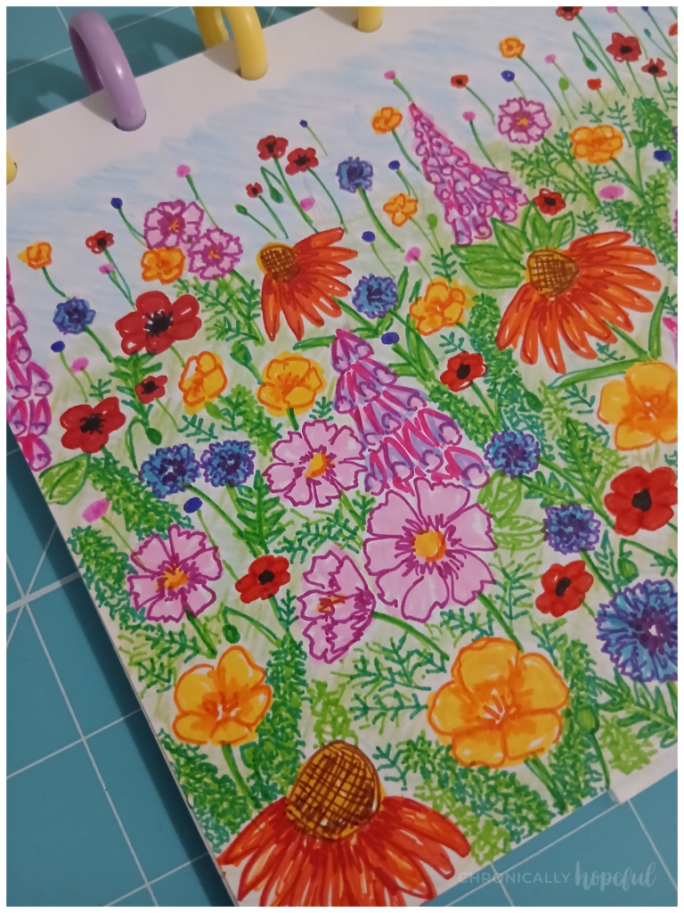 Summer blooms drawn with markers