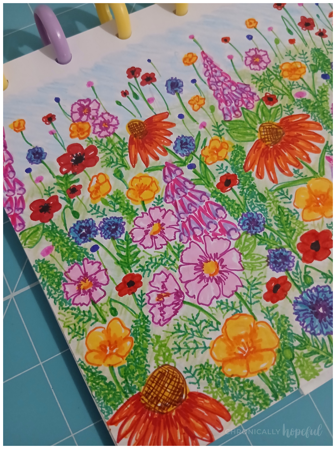 Summer blooms drawn with markers